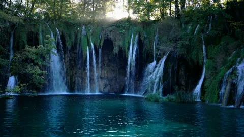 Waterfall in forest, Plitvice, Croatia Stock Footage 91216979