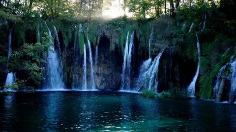 Waterfall in forest, Plitvice, Croatia Stock Footage 96314332