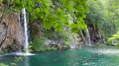 Waterfall in the forest, Plitvice Lakes National Park, Croatia Видео 26661035