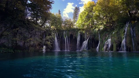 Waterfall in forest Plitvice Lakes National Park, Croatia Stock Footage 106957761