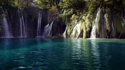Waterfall in forest Plitvice Lakes National Park, Croatia Stock Footage 107128708