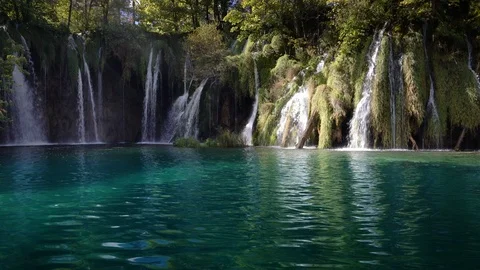 Waterfall in forest Plitvice Lakes National Park, Croatia Stock Footage 108513665