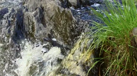 Waterfall on the forest river in slow motion. Close up Stock Footage 68149894