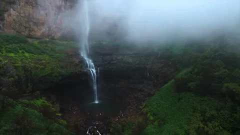 Waterfall in the forest, Waterfall in mountains , Down to up side view Stock Footage 285930688