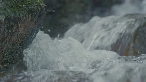 Waterfall in a Forest Waves Crashing Macro Stock Footage 233114017