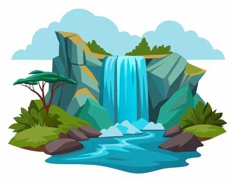 Waterfall in the forest on a white background. Stock Illustration