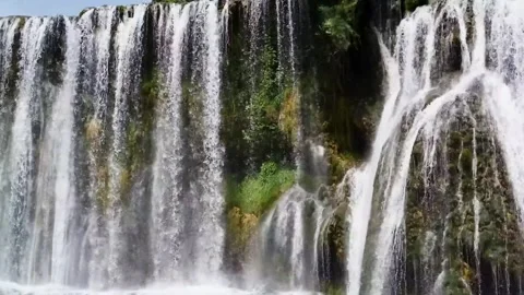 This waterfall forms where two rivers converge into one cascade Stock Footage 340267832
