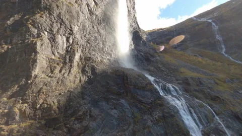 Waterfall FPV going up and down, Norway Aurland Stock Footage 169154497