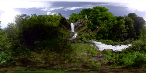 Waterfall French Alpes Vr 360° Stock Footage