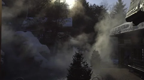 Waterfall in front of resort Stock Footage 61083836