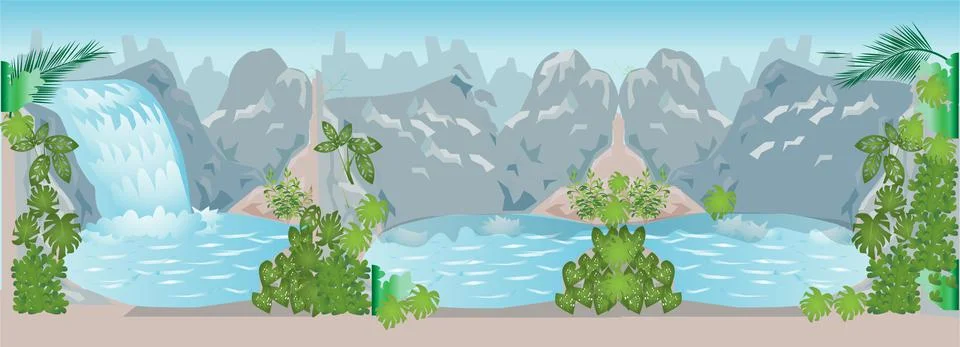 Waterfall Game Background Vector Illustration Stock Illustration