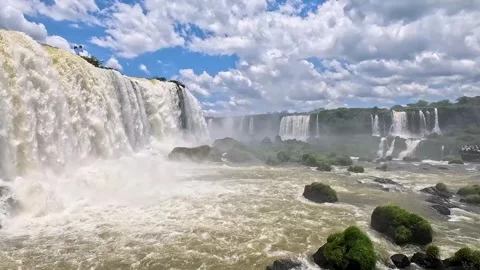This waterfall generates constant mist above basalt cliffs Stock Footage 340267372