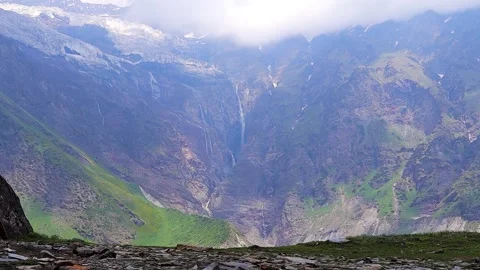 Waterfall from glacier melting in upper himalayan mountains. Water streams .. Stock Footage 279871192