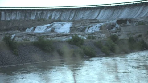Waterfall With Grass Blowing in the Wind HD Video Stock Footage 90053150