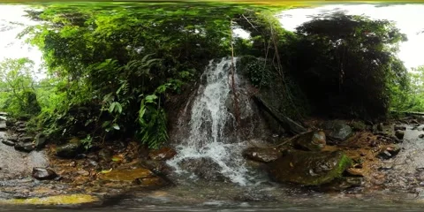 Waterfall in the green forest. 360VR. 6k video. Stock Footage 223185759