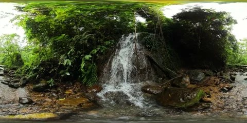 Waterfall in the green forest. 360VR. Stock Footage 222966924