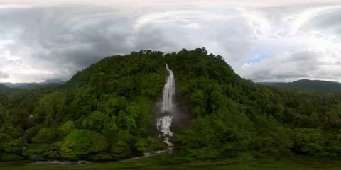 Waterfall in the green forest. Mapalana Falls. Virtual Reality 360. Sri Lanka. Stock Footage 197978894