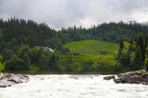 Waterfall in green forest Stock Photos