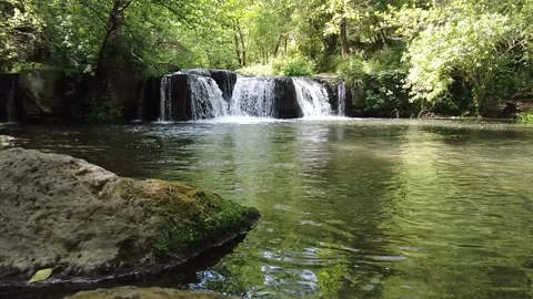 Waterfall. Green landscape, slow motion, nature reserve. Stock Footage 234268064