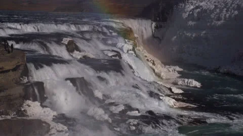 Waterfall Gullfoss and rambow slowmo HQ Stock Footage 24890445