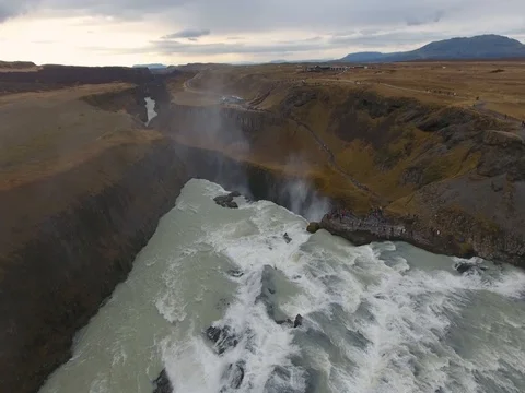 Waterfall Gullfoss drone shot on Iceland Stock-Footage 80411084