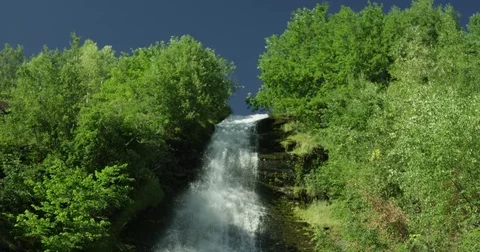 Waterfall Gushing Into Lake Stock Footage 82276254