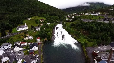 Waterfall Hellesyltfossen at 40 mts - NORWAY - Hellesylt - Stock Footage 52631002