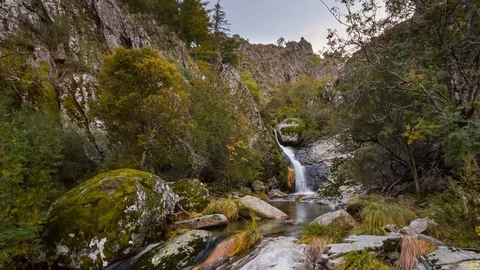 Waterfall Hell's Well, Serra da Estrela Natural ParK, Portugal - Timelapse Stock Footage 128741965
