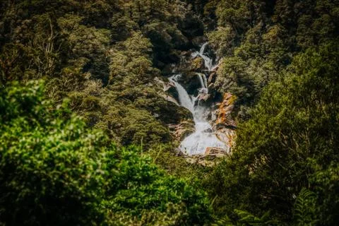 Waterfall hidden in forest Stock Photos