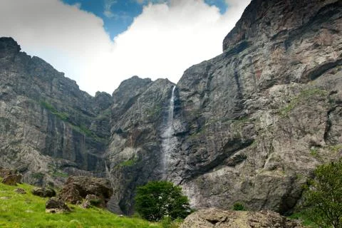 Waterfall in high mountain Stock Photos