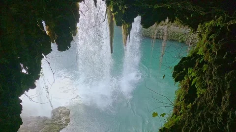 Waterfall high, water falls down into river 動画素材 246851222