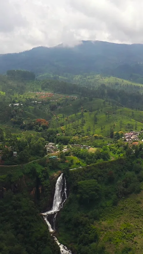 Waterfall in the highlands. Devon Falls, Sri Lanka Stock Footage 252356300
