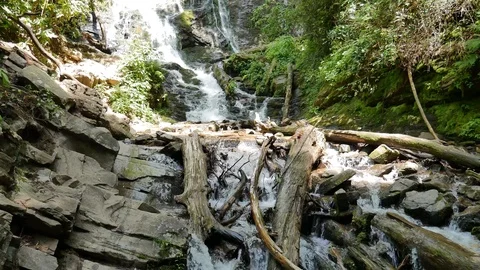Waterfall on hiking trail Stock Footage 90877515