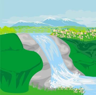 Waterfall in hills Illustrazione stock