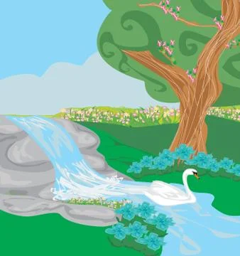 Waterfall in hills Stock-Illustration