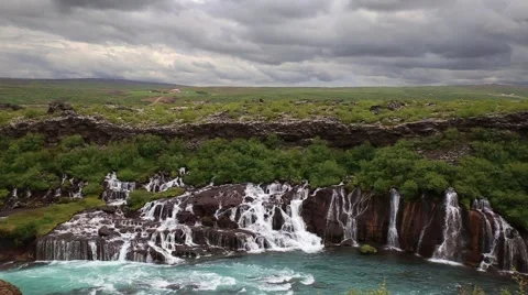 Waterfall Hraunfossar in Iceland 스톡 동영상 55652362