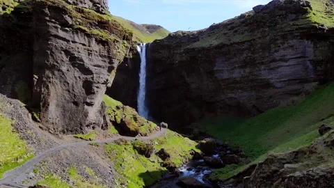 Waterfall Iceland drone Stock Footage 244903633