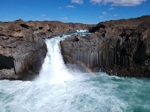 Waterfall in Iceland by drone Stock Photos