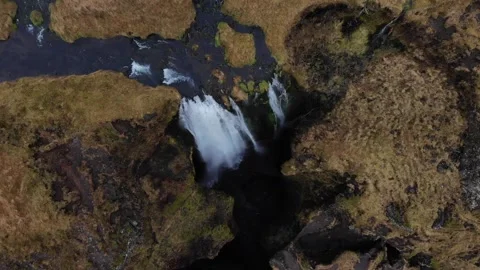 Waterfall in iceland drone view Stock Footage 139681498