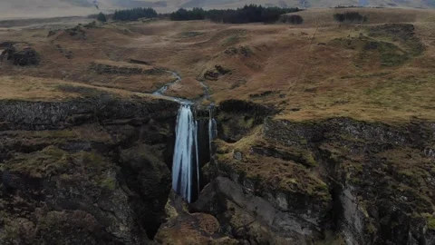 Waterfall in iceland drone view Stock Footage 139681993