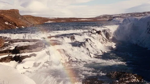 Waterfall in Iceland with rainbow 스톡 동영상 127385913
