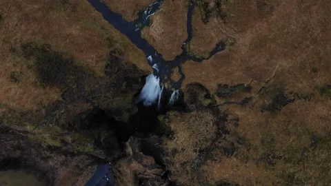 Waterfall in iceland view from a drone twisting Stock Footage 139682275
