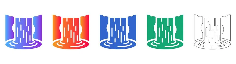 Waterfall Icon Set in Gradient and Line Art Styles Stock-Illustration
