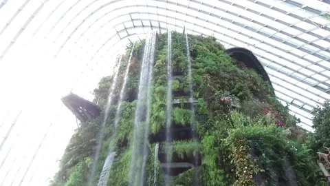 Waterfall inside Cloud forest Dome, Gardens by the Bay, Singapore2 Stock Footage 131225935