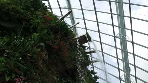 Waterfall inside Cloud forest Dome, Gardens by the Bay, Singapore Stock Footage 131226184