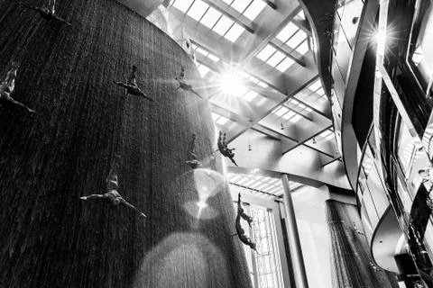 Waterfall inside the Dubai Mall, UAE Stock Photos
