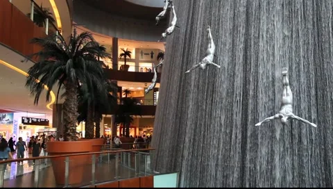 Waterfall inside of the Dubai Mall, United Arab Emirates Stock Footage 7037372