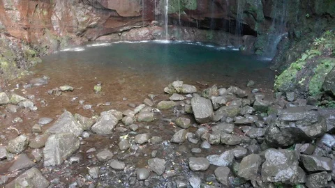 Waterfall on the island. Drone Stock Footage 120742474