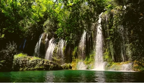 Waterfall In Jungle Forest. Water Under Bright Sunlight. Stock Footage 243373512