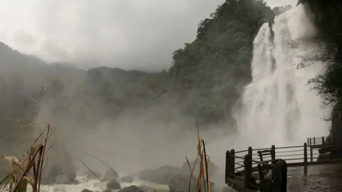 Waterfall in the jungle, panoramic - Aberdeen, Sri Lanka 4K Stock Footage 262000715